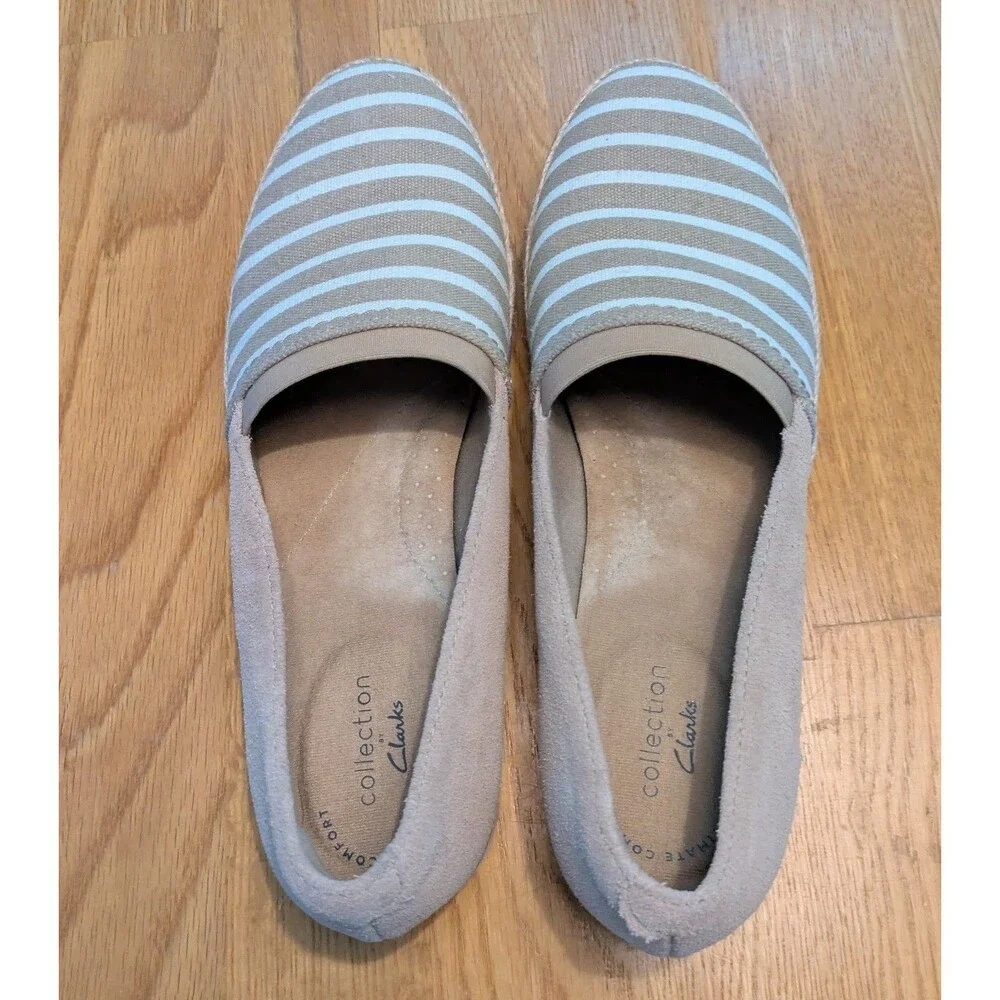 Clarks Serena Paige Loafers Shoes Womens 7 Tan Striped Suede Slip On 14786